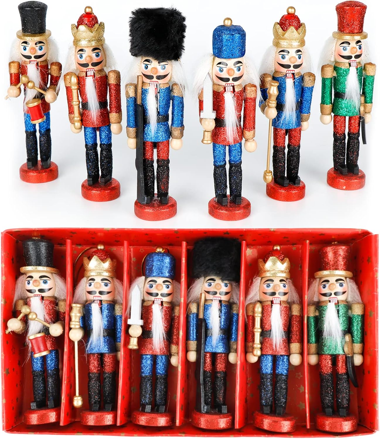 Nutcrackers - OurWarm Nutcracker Christmas Decorations 6Pcs Christmas Nutcrackers Ornaments, Sparkle Nutcrackers Figures for Christmas Tree Ornaments Birthday Gift Home Party Xmas Decorations