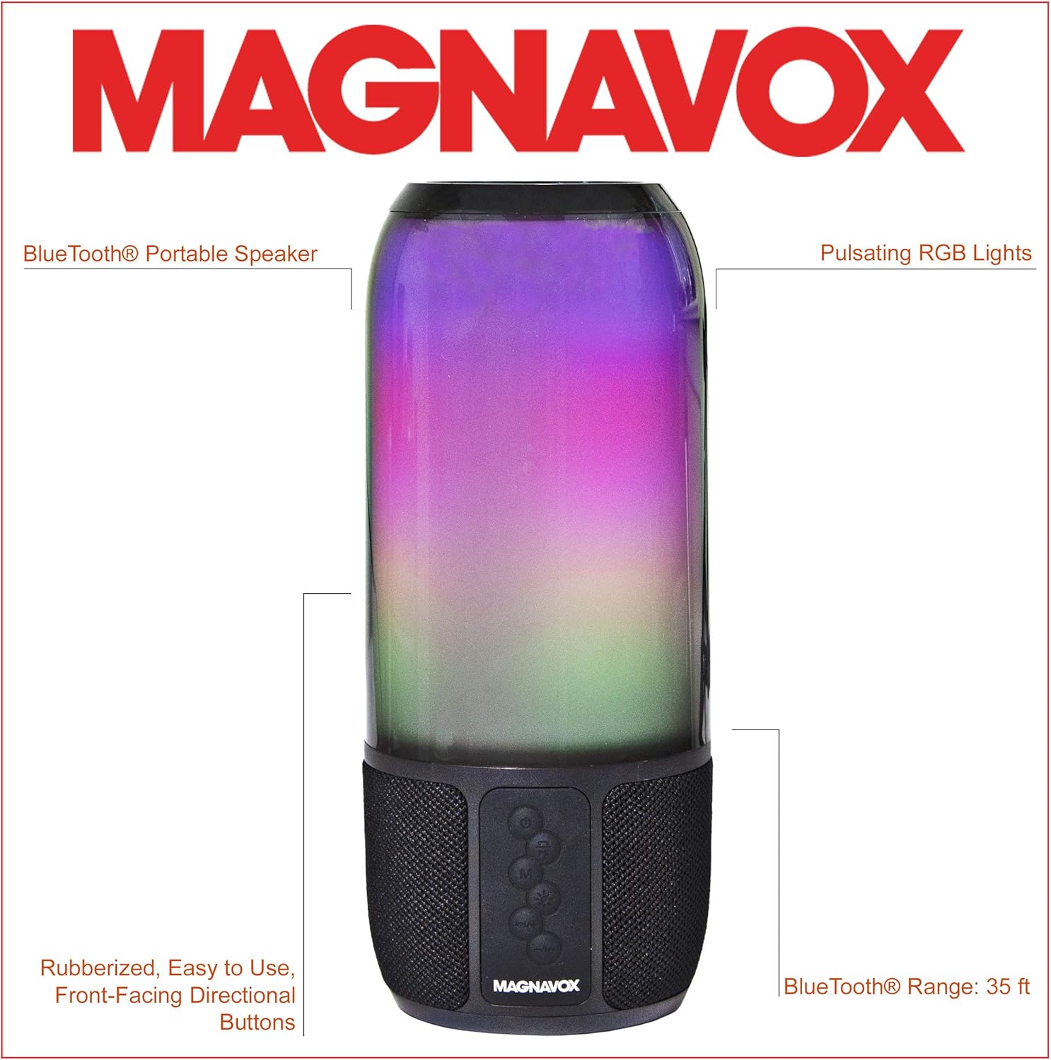 magnavox portable speaker with rgb color changing lights & bluetooth