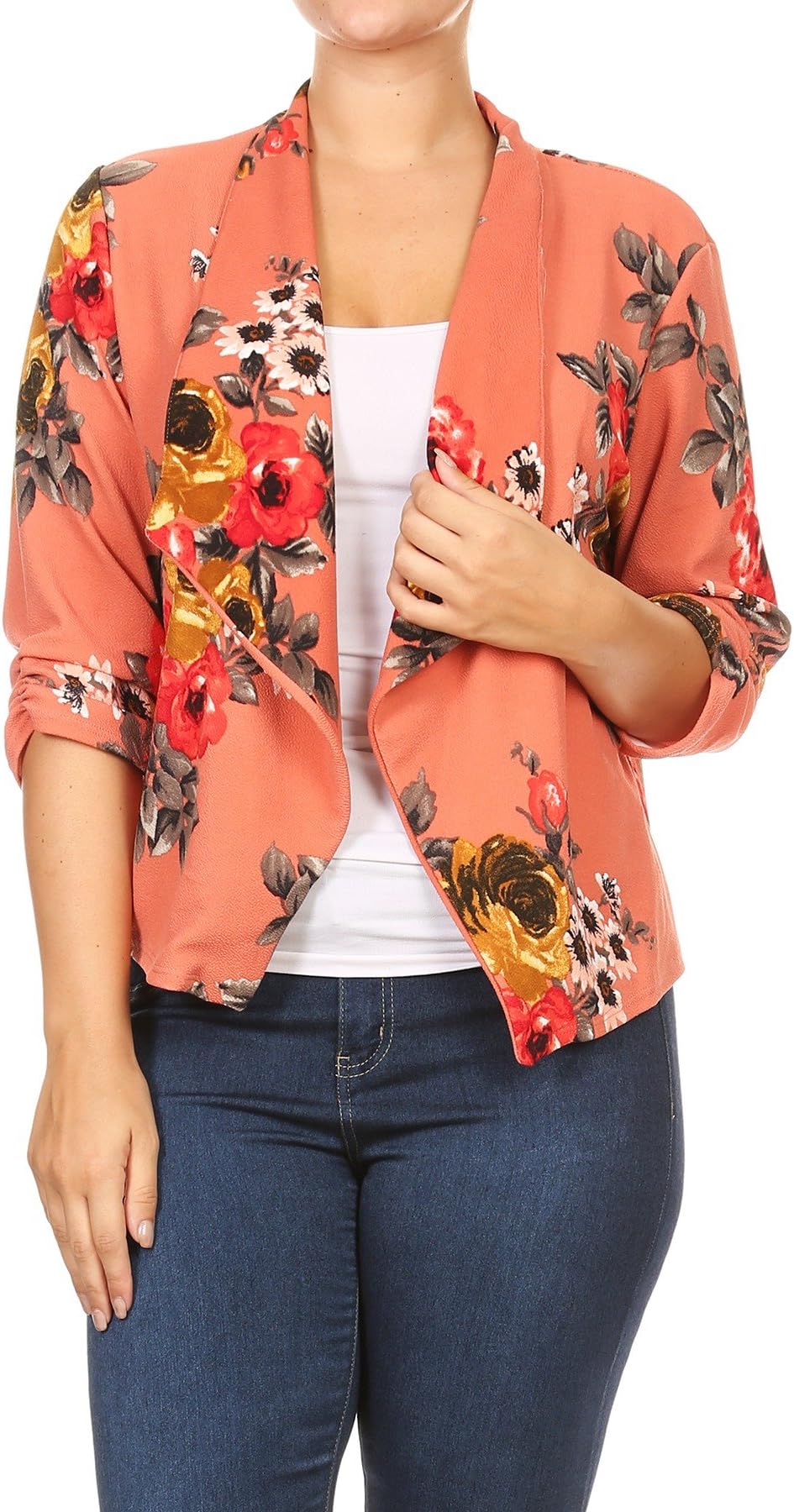 Women's Plus Size Solid Print Casual Basic Comfy Loose Fit Open Front Cardigan Blazer Jacket/Made in USA