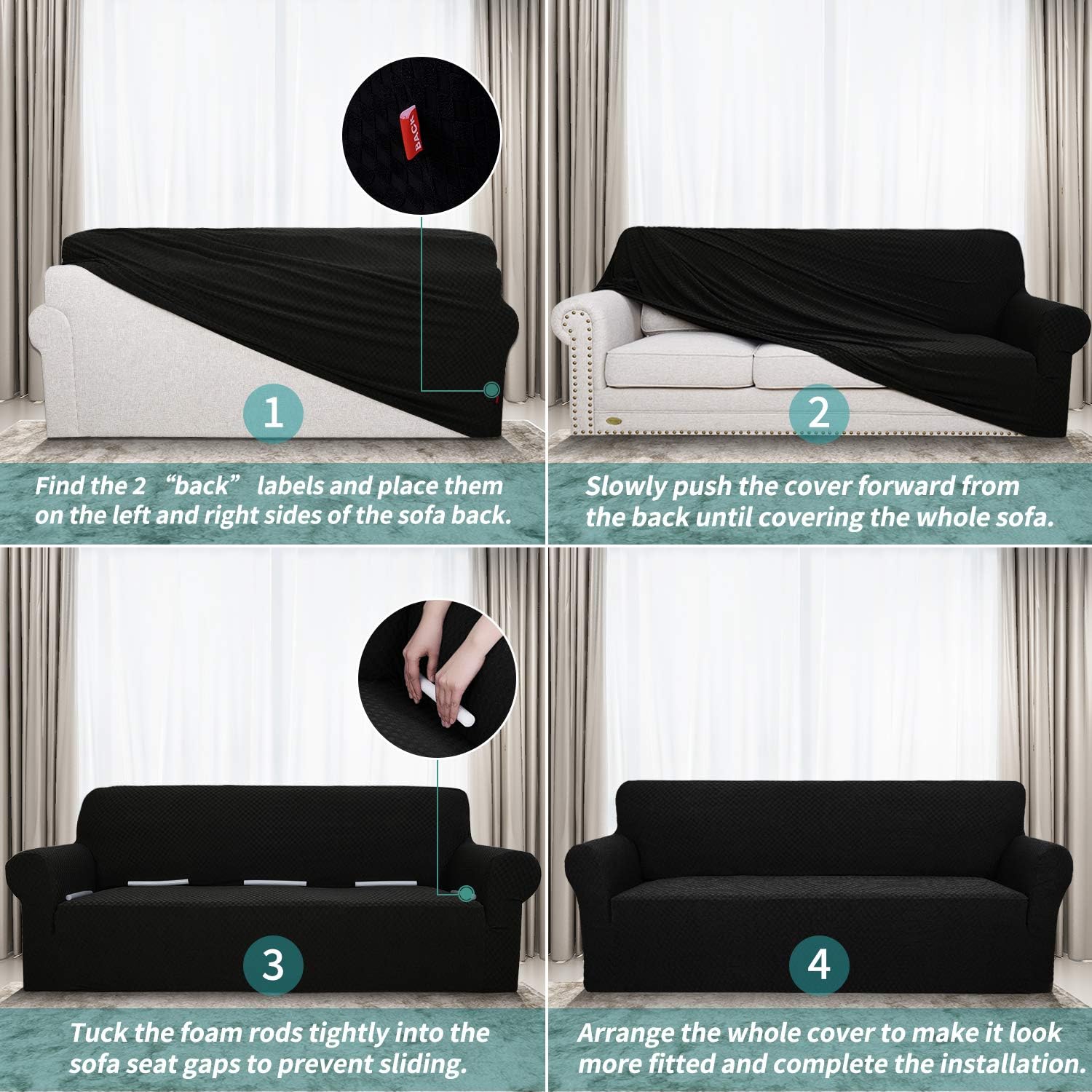 YEMYHOM Couch Cover Latest Jacquard Design High Stretch Sofa Chair Covers for Living Room, Pet Dog Cat Proof Armchair Slipcover Non Slip Magic Elastic Furniture Protector (Chair, Black): Kitchen & Dining