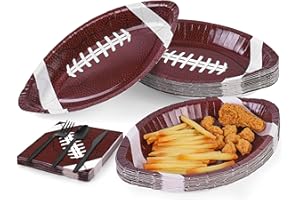 durony 120 Pcs Football Supplies Kit Serve 24 Include Football Shaped Dinner Snack Plates Napkins Spoons Forks Knives Tableware Set Disposable for Super Bowl Theme Birthday Tailgate Party Decorations