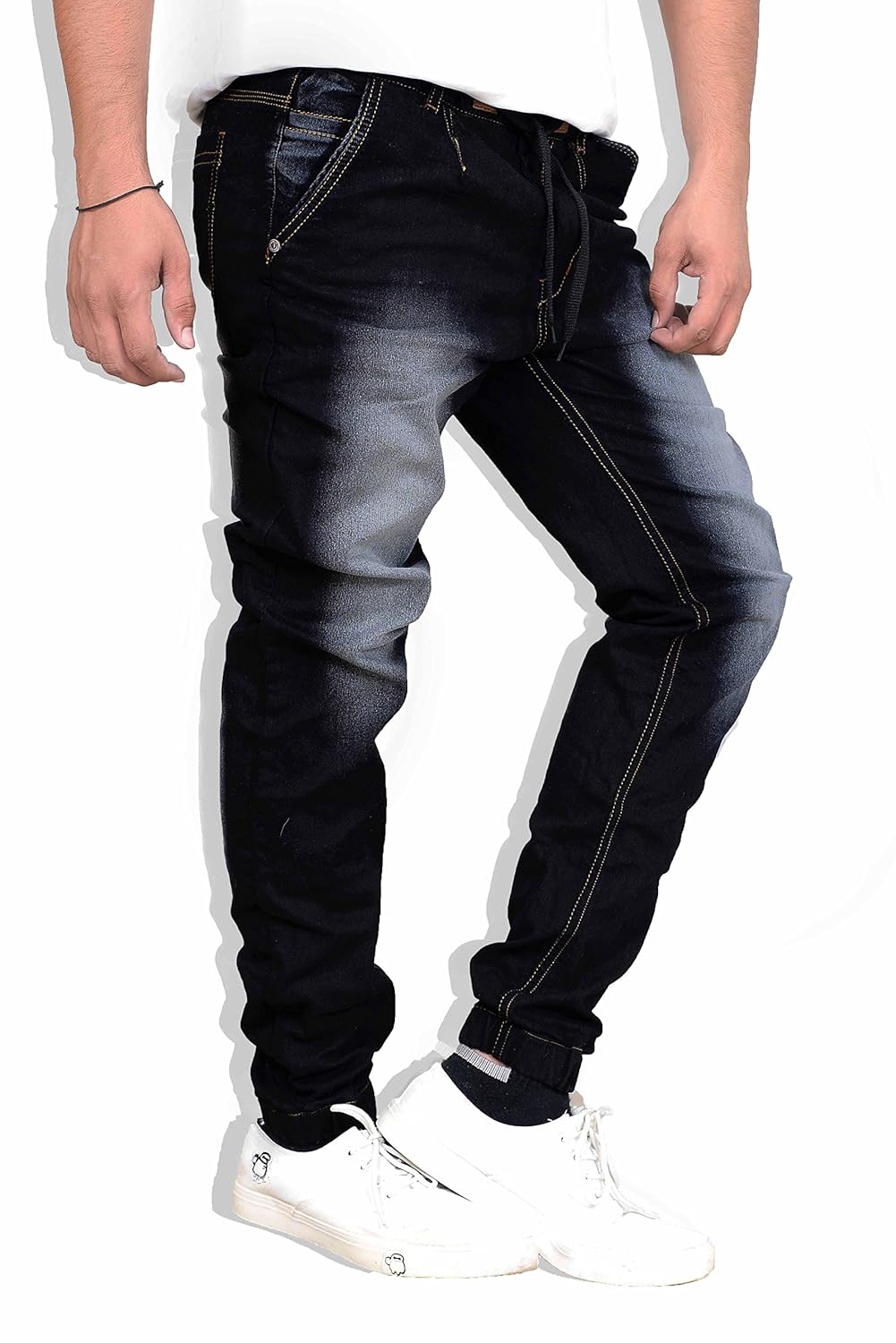 styzon regular men's dark black jogger fit jeans