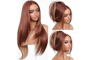 BrownBomb Cooper Blond Wear and Go Glueless Wigs Pre Plucked Pre Cut for Beginners Synthetic Lace Front Wigs For Woman With Bangs Long layered Straight 26 Inch Ginger Highlights 3 Seconds to Wear