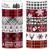 Whaline 12 Roll Christmas Washi Tape Red Black Plaids Xmas Tree Snowflake Gnome Washi Tape 15mm Wide Christmas Holiday Decora