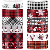 Whaline 12 Roll Christmas Plaid Washi Tape Red Black White Buffalo Check Holiday Washi Masking Tape Xmas Tree Gnome…