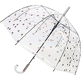 SMATI Paris - Lady’s Clear Birdcage Umbrella in Coppery Metallica color Dots – Transparent; Windproof; Auto open; Crystal sty