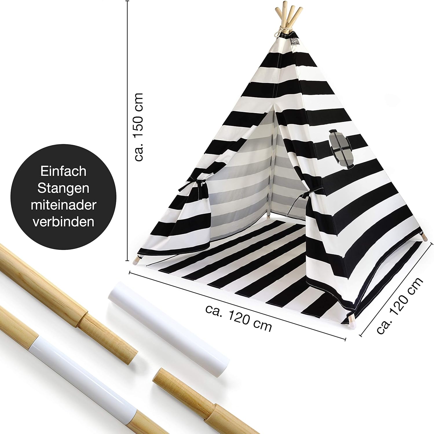 Hej Lønne Teepee Tent for Children with Floor Mat 120 x 120 x 150 cm, Children's Tent for Indoor Use - Image 4
