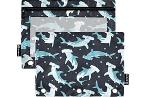 PJGINUIUA Hammerhead Shark Pencil Pouches Bags for 3 Ring Binder, 2 Pack Zipper Stationery Bag with Clear Window 3 Hole Pencil Case for School Office Home