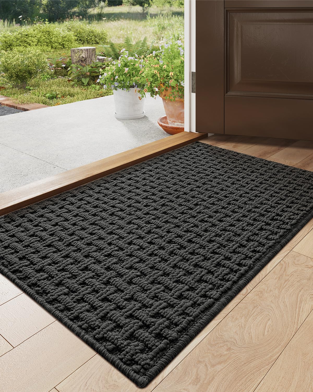 Photo 1 of DEXI Front Entryway Door Mat Non Slip 17x30, Washable Entry Way Mats Inside Entrance Low Profile, Welcome Doormat Dirt Trapper for House Floor Home Porter Hall Backdoor Area, Dark Grey