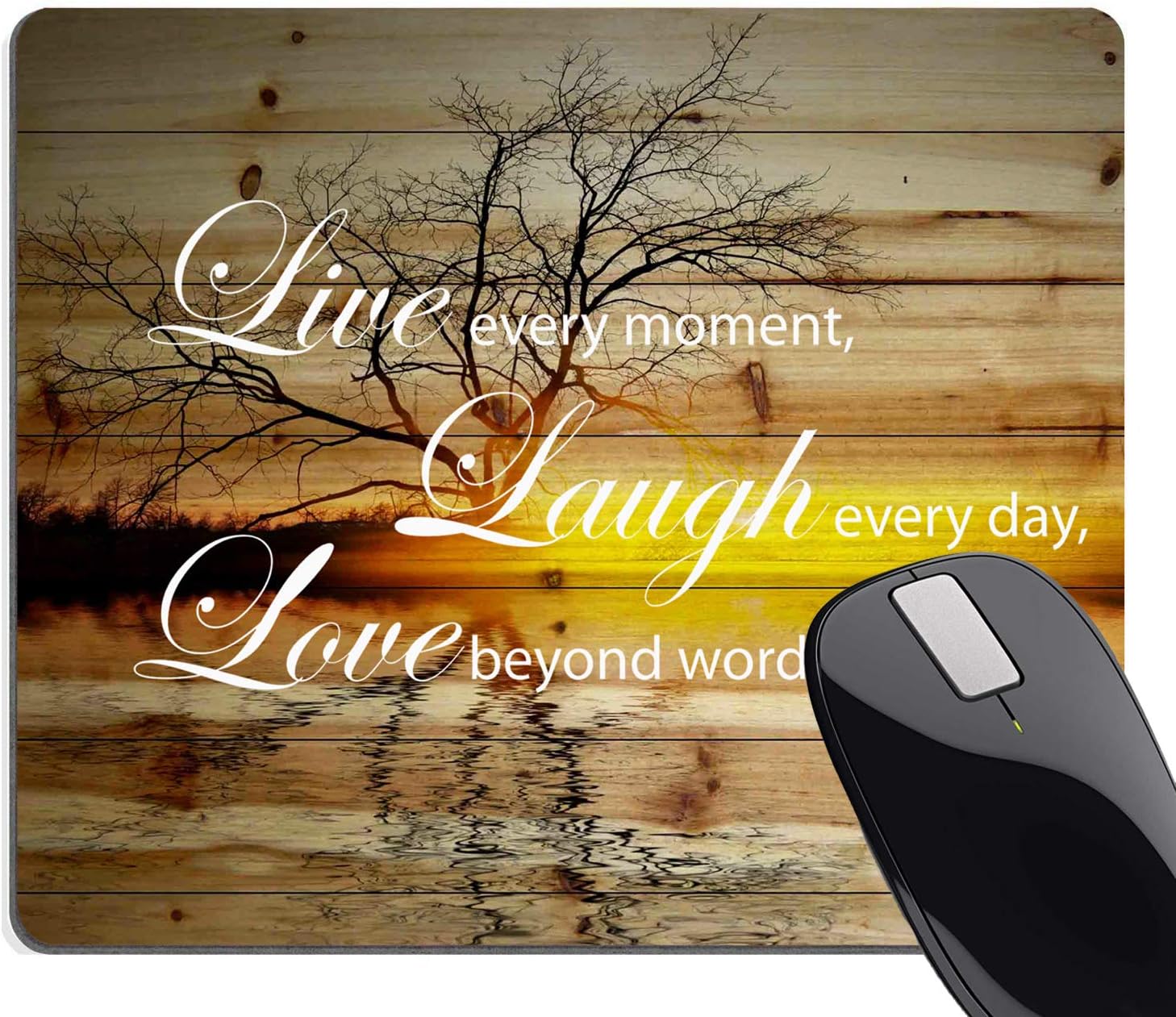 Wknoon Live Laugh Love Inspirational Positive Quotes Mouse Pad, Abstract Vintage Tree of Life at Sunset Landscape Rustic Old Wood Painting Art Mouse Pads