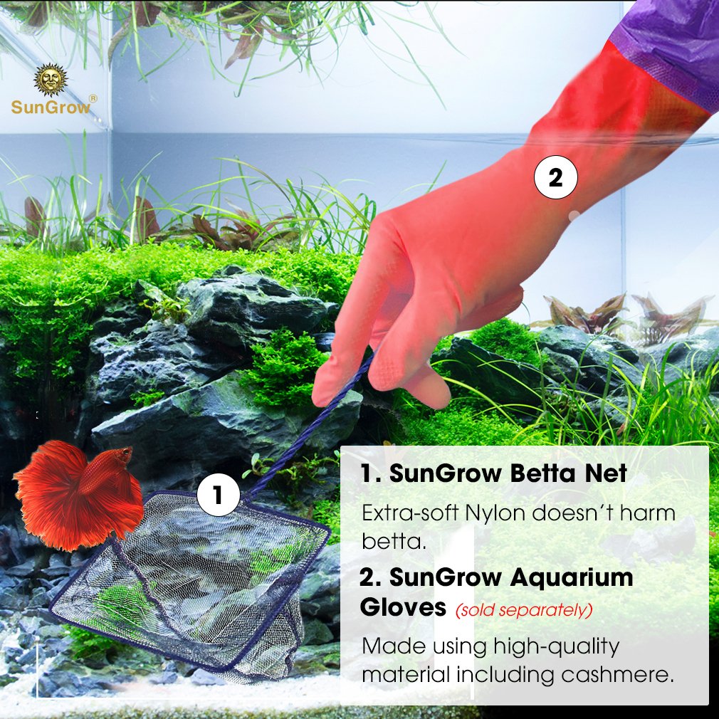 Anti-stress Betta Net -- Routine Tank Maintenance made easy - Durable nylon net prevent pulling fish scales - Transparent net do not scare fish - Hook on handle tail calls for easy storage