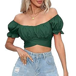 COOUFE Women's Crop Tops Ruffle Short Sleeve Tie