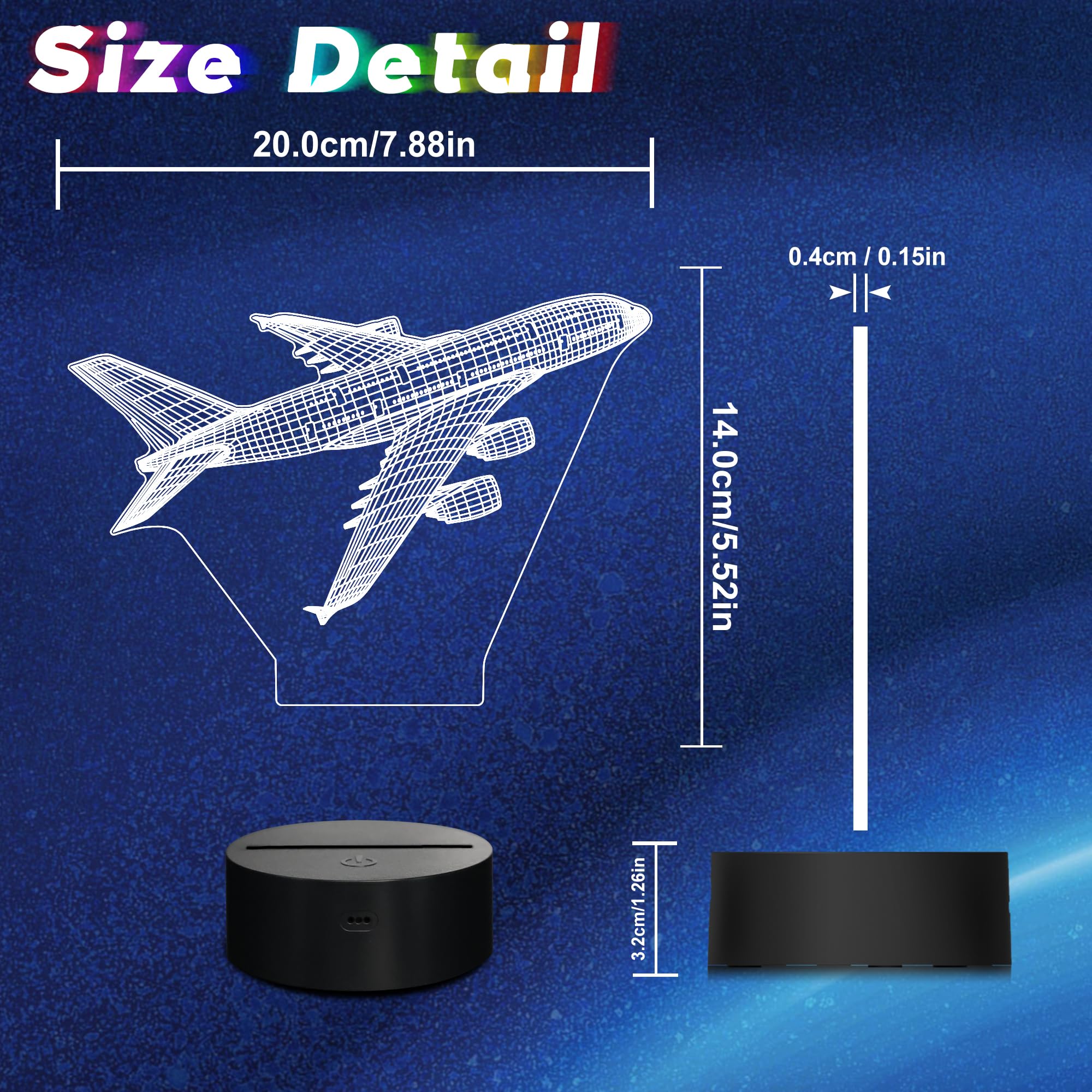 CoolGift Mart Airplane Nachtlicht, 3D LED optische Illusion Flugzeug Lampe mit Fernbedienung und Timer, Weihnachten und Geburtstag Flugzeug Geschenke für Männer Jungen Kinder 3