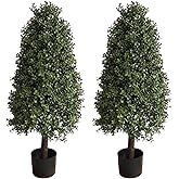 38in Artificial Boxwood Topiary Trees Potted Faux Outdoor Plants for Front Door Decor 2Pack