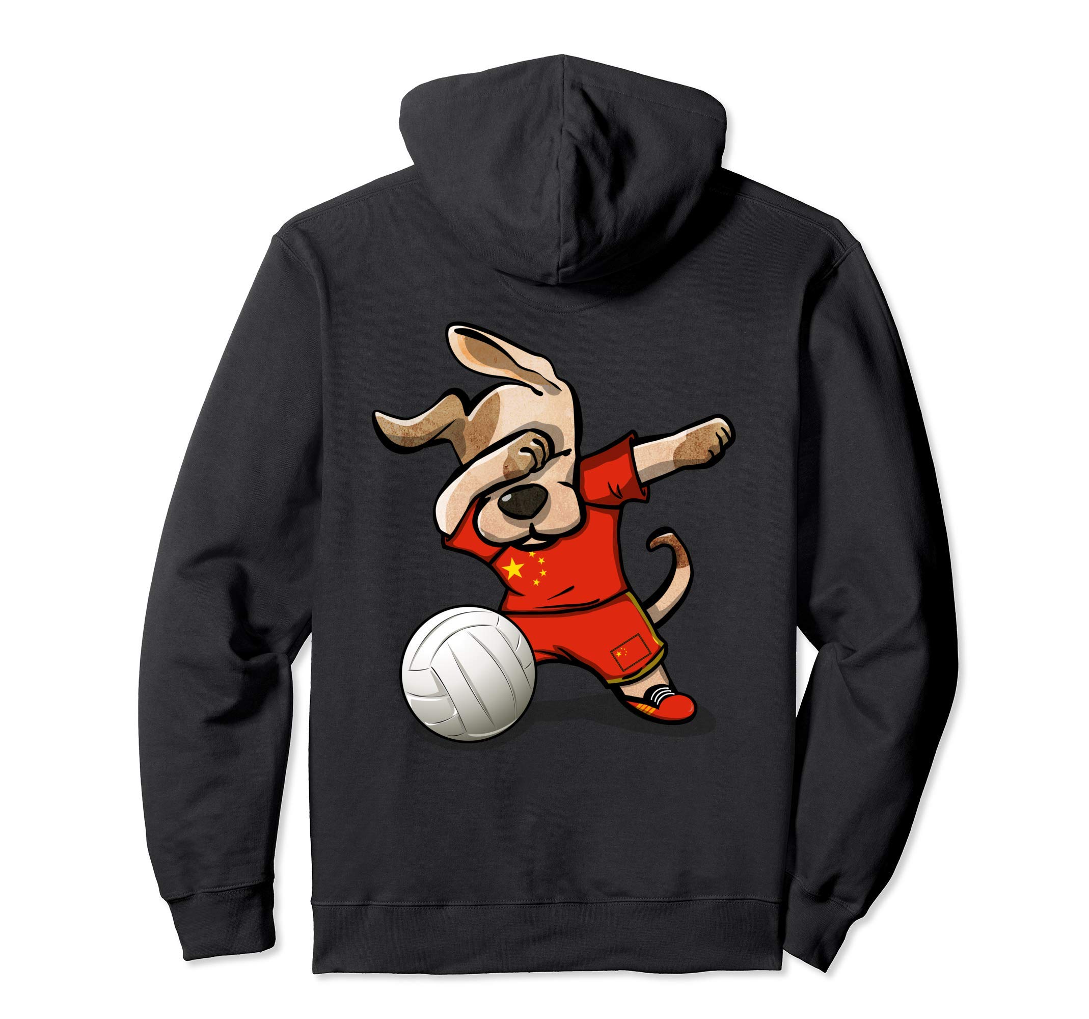Funny Dabbing Dog Proud China Volleyball Lovers Chinese Flag Pullover Hoodie