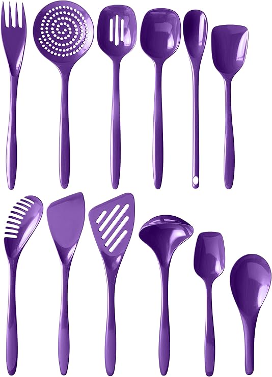 Hutzler Cook & Serve Melamine Utensil Set (Set Of 12), Full, Purple Kitchen & Dining