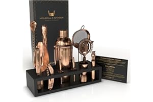 Highball & Chaser 13-Piece Cobbler Cocktail Shaker Set Matte Copper Stainless Steel Bartender Kit For Home Bar Cocktail Set Laser Engraved Cocktail Tools Plus E-Book with 30 Different Cocktail Recipes