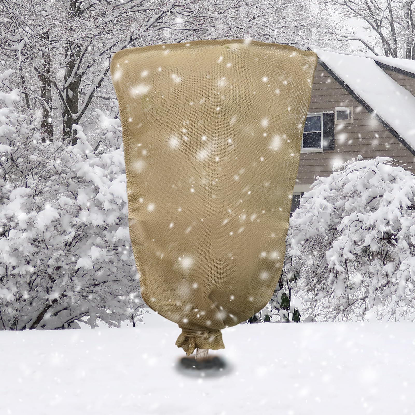 Photo 1 of 1PCS 45.3 X 70.9Inch Winter Burlap Plant Cover Bag, Large Burlap Bags with Drawstring Reusable Plant Covers,Frost Cloth Cold Freeze Protection Cover Bags Tree Freeze Blanket for Outdoor Plants