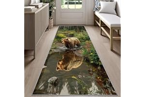 Brown Bear Runner Rug 2x7ft, Forest Scene Rugs for Cabin, Woodland Hunting Kitchen Rug Mat, Washable Non-Slip Carpet, for Ent