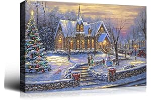 Denozer - Canvas Wall Art Christmas Eve Painting Artwork for Home Wall Decor,Stretched and Framed Ready to Hang - 48x36 inches