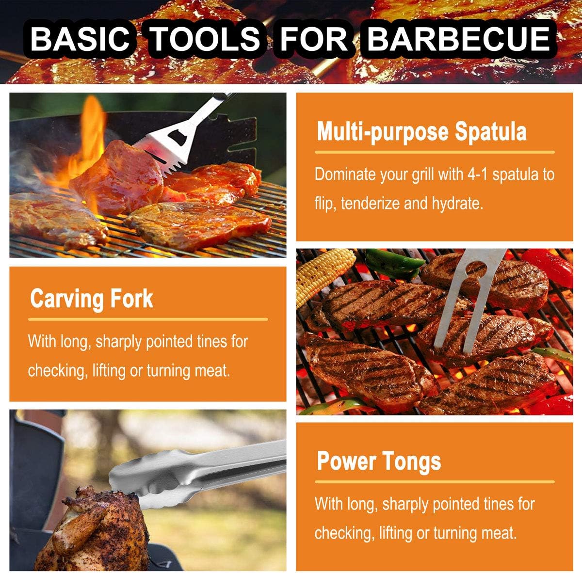 grilljoy 31PC Heavy Duty BBQ Grilling Accessories Grill Tools Set - Stainless Steel Grilling Kit with Storage Bag for Camping, Tailgating - Perfect Barbecue Utensil Gift for Men Women : Garden & Outdoor