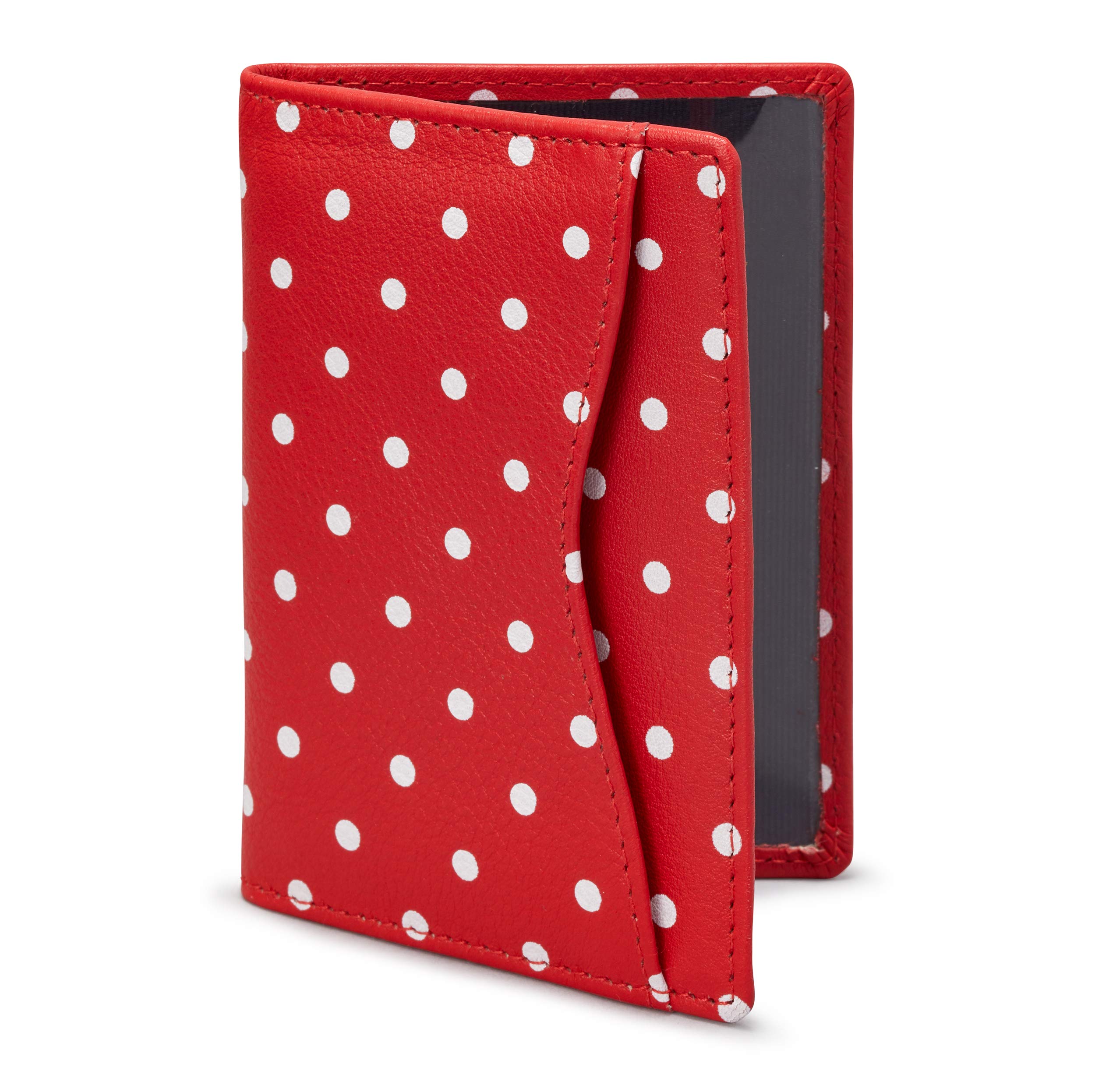 1642 Polka Dot Leather Oyster Card Holder/Travel Pass Holder (Red)