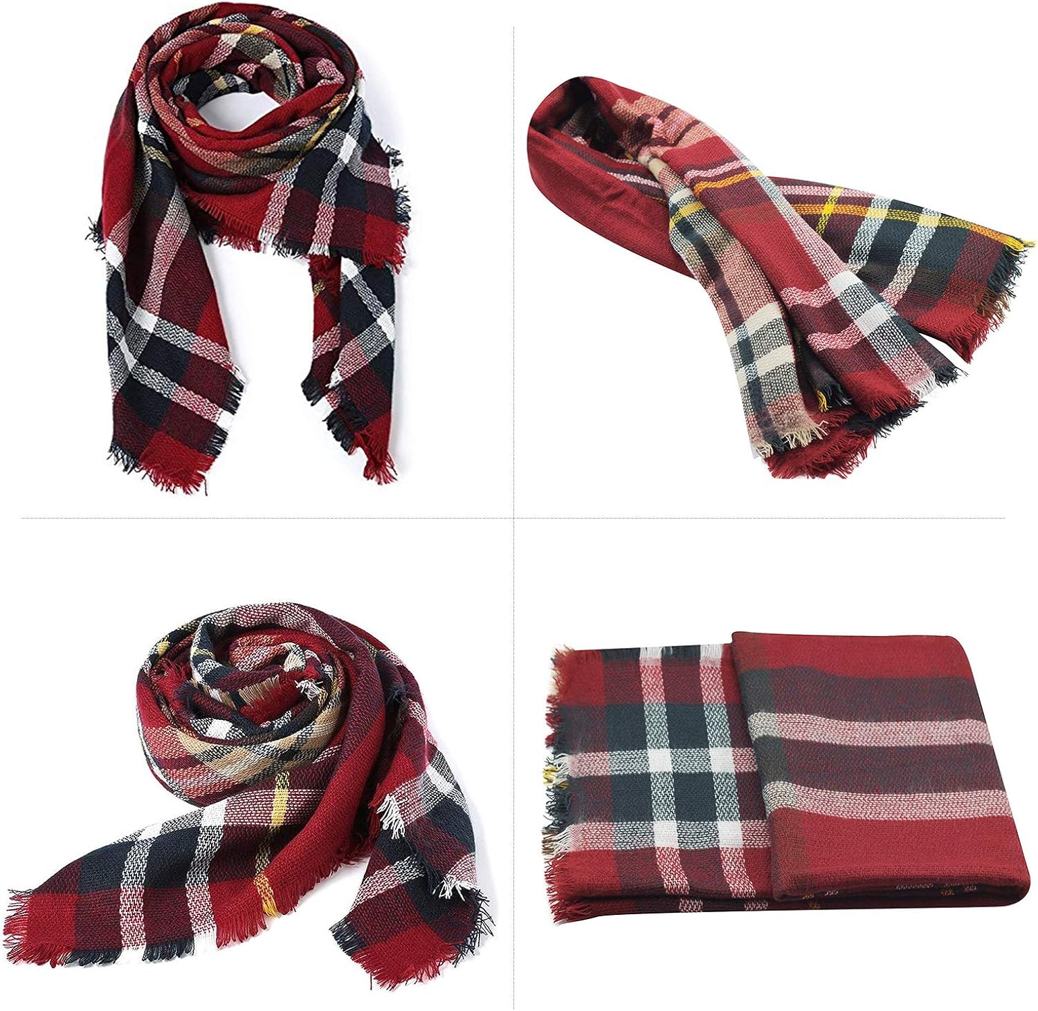Zando Plaid Blanket Scarf Chunky Blanket Fall Stylish Scarves Women Soft Oversized Scarf Shawl Wrap Warm Cape Tassel Pink Light Red Scarfs at  Women’s Clothing store