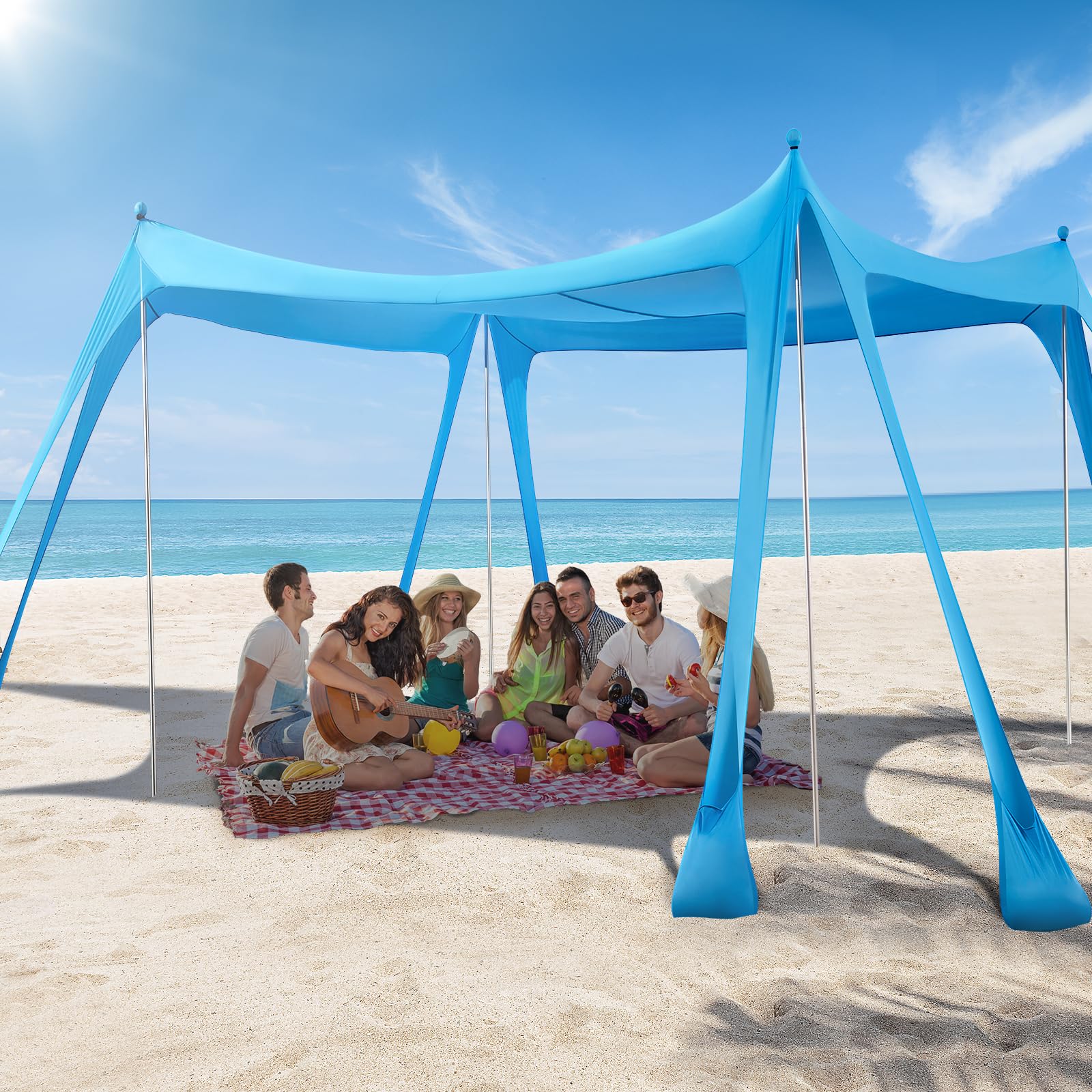Photo 1 of Beach Tent Sun Shelter, Beach Shade Canopy UPF50+, 10x10ft Canopy Tent with 8 Sandbags, Sand Shovels, Ground Pegs & Stability Poles, Pop Up Shade Tents for Beach, Camping, Fishing