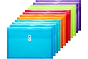 FANWU Plastic Legal Size Envelopes with String Tie Closure, 1-1/4" Expansion, Side Load, Clear File Folders Poly Project Paper Documents Organizer for Office School Home (Assorted Colors -12 P)
