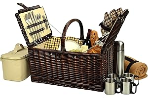 Picnic at Ascot Buckingham Willow Picnic Basket with Service for 4 with Blanket and Coffee Service- Designed, Assembled & Quality Approved in the USA
