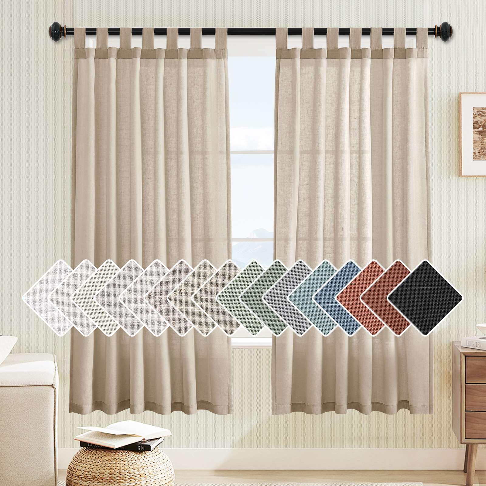H.VERSAILTEX Linen Curtains Natural Linen Blended Tab Top Window Treatments Panels Drapes for Living Room / Bedroom, Elegant Energy Efficient Light Filtering Curtains (Set of 2, 52in x 72in, Angora)