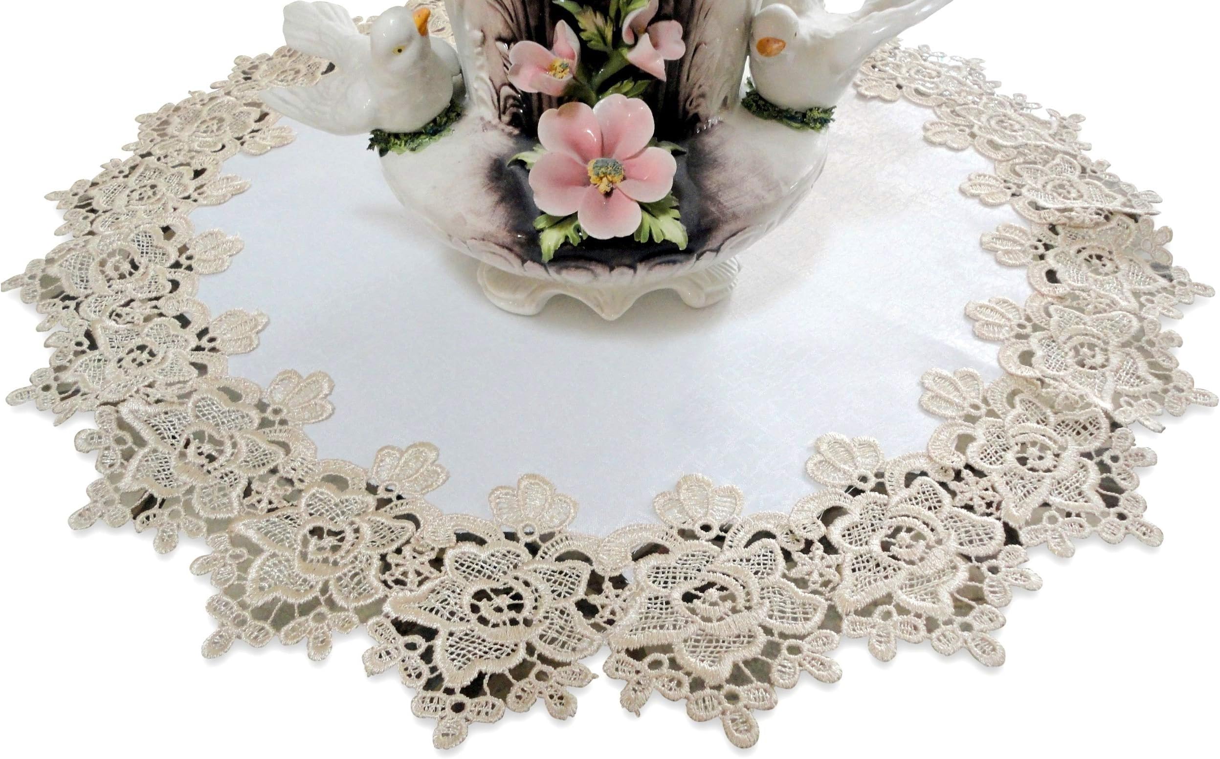 Galleria di GiovanniGalleria di Giovanni Large Doily 23" Rose Lace Soft Gold & White Ivory Vintage Design Table Topper Dresser Scarf