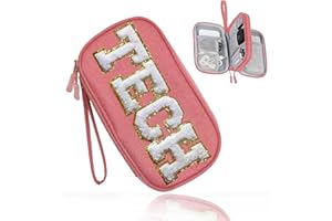 COSHAYSOO Cord Charger Organizer Travel Case Traveling Trip Gifts for Women TECH Bag Chenille Letter Pouch, Electronics Accessories Summer Camp College Dorm Essentials Must Have for Teen Girls Pink