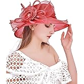 Z&X Organza Church Fascinator Wedding Tea Party Derby Hats for Women Flower Wide Brim Sun Hat