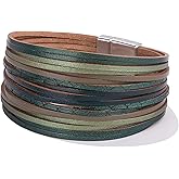 FANCY SHINY Boho Leather Wrap Bracelet Stackable Layered Bangle Cuff with Magnetic Clasp