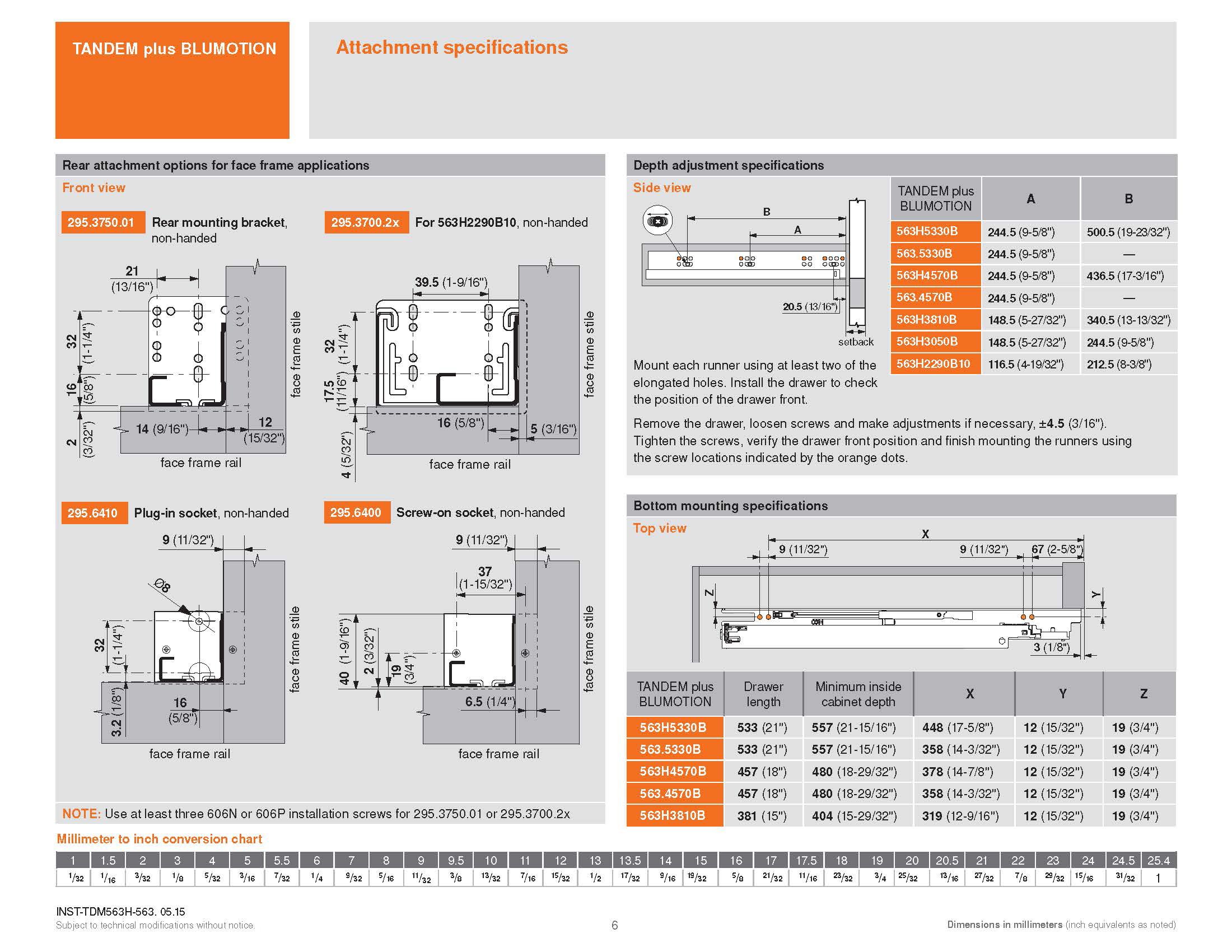 Blum 563h5330b Tandem Plus Blumotion 21 Drawer Runner Pair For