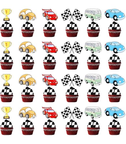 Gyufise Lot De 24 Décorations Cupcakes Voiture De Course - Thème Anniversaire Garçon Let's Go Racing