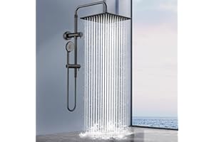 MakeFit All Metal Rainfall Shower Heads with Handheld Combo - 10 Inch High Pressure Rain Shower Head 9 Modes Handheld Shower Head with Height Adjustable Shower Extension Arm and Slide Bar Matte Black