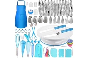 Makmeng 268PCS Cake Decorating Kit, Cake Decorating Tools with Cake Turntable, Piping Bags and Tips Set, 2 Icing Spatulas, 3 