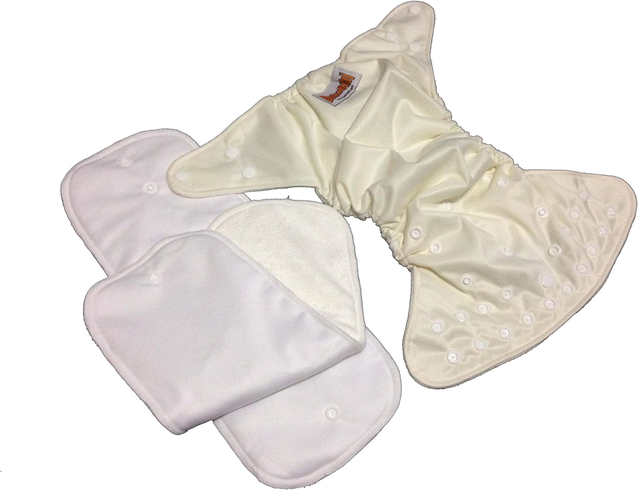 BB2 One Size Heavy Wetter Overnight Bamboo Snaps Cloth Diaper/ Nappy + 2 Inserts (Off White)