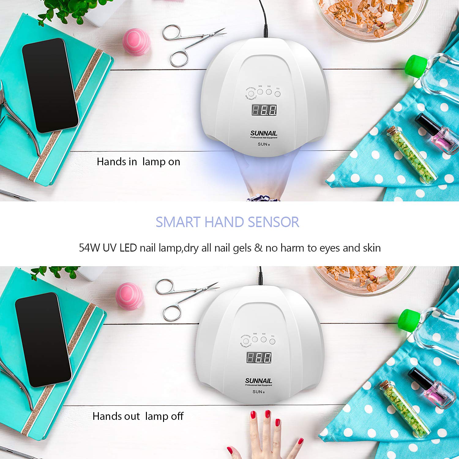 54W UV Nail Lamp,Nail Dryer for Gel Polish, LED Nail Lamps with 4 Timer Settings & Sensor UV Light Curing Lamp for Gel Nails and Toe Nail Curing Including Storage Bag