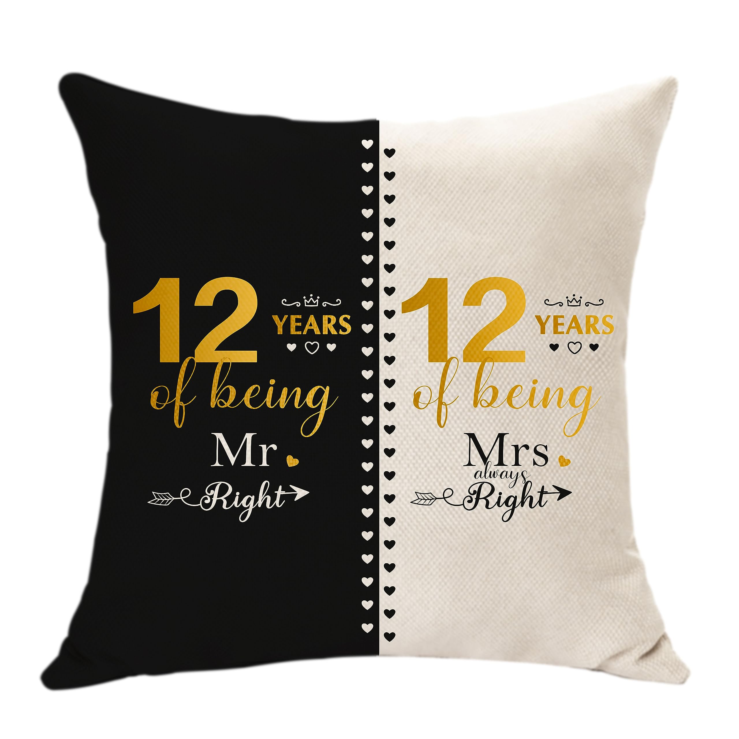 Hasodeo 12th Anniversary Throw Pillow Cover Gift Husband 12 Year Of Marriage Wedding Anniversary Keepsake Couple Gift Boyfriend Girlfriend 12th Wedding Her Him Valentines Christmas (12th), 45 x 45 cm