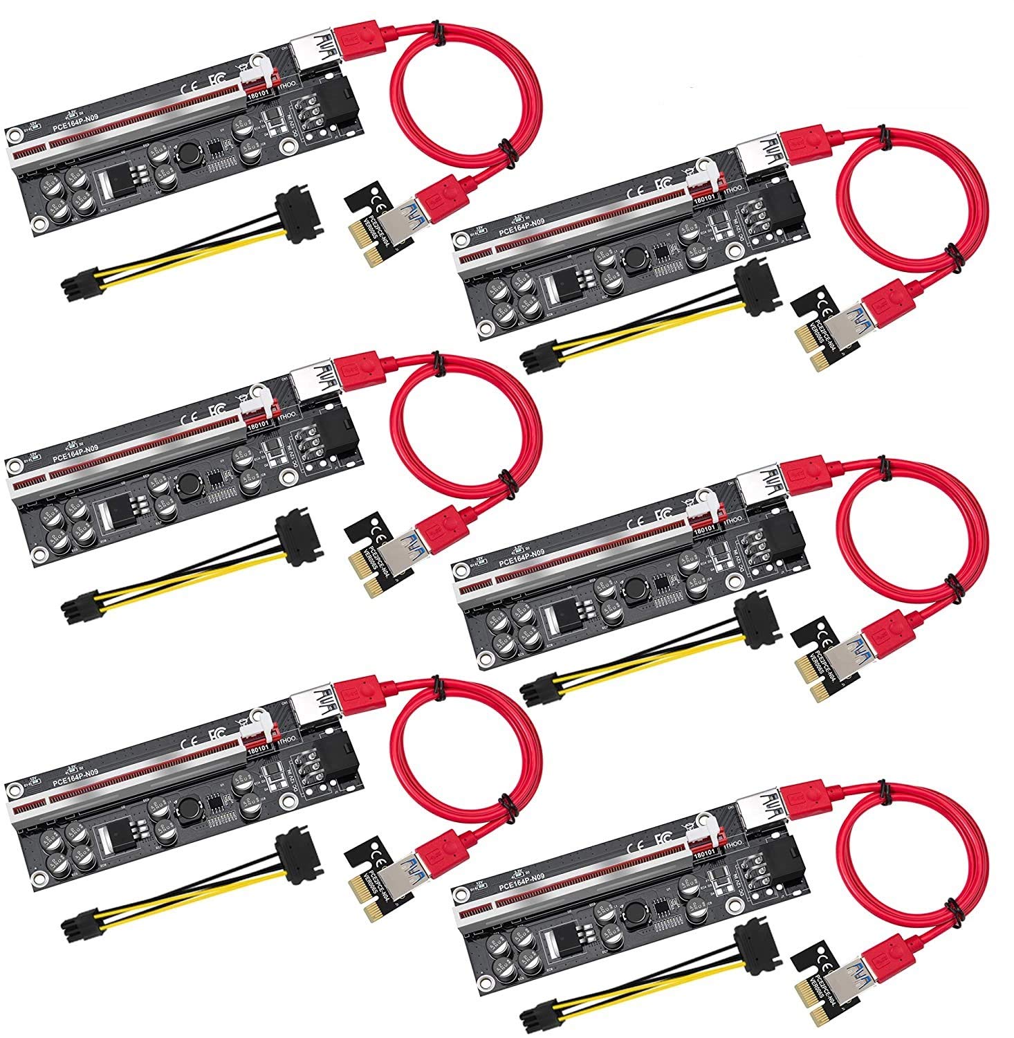 PCI-E Riser【VER 009S Plus】 1X to 16X Graphics Extension for GPU Mining Powered Riser Adapter Card, 6