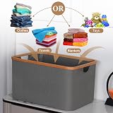 efluky 60L Foldable Bamboo Laundry Basket Collapsible Storage view 4