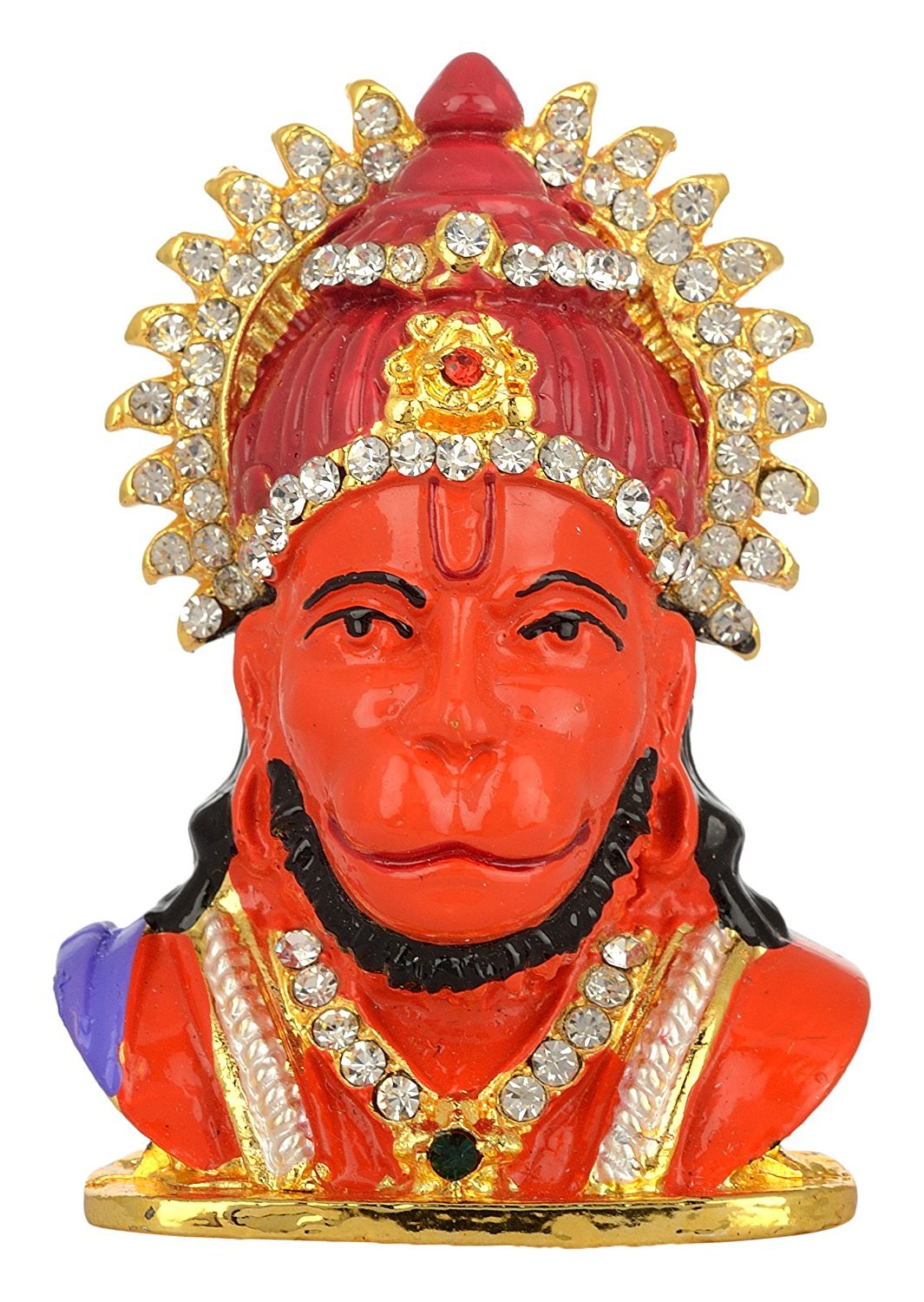 Purpledip Metal Idol Hanuman: Colorful Bajrangbali Statue For Home Temple Or Car Dashboard (11028)