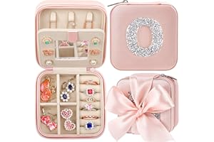 CHMI Travel Jewelry Case for Women Girls,wedding jewelry for bridesmaids,Travel Jewelry Case Jewelry Box Organizer,Travel Initial Jewelry Box for Girls,Travel Essentials,Initial pink O