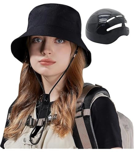 bicycle hats womens Women's Wide Brim Bucket hat with Helmet Sun hat Suitable for Cycling Adult Head Protection (Black) at Amazon Women's Clothing store rod holder for inflatable boat Shimano CVL401 Corvalus Reel this hat stays put Couleur:Noir