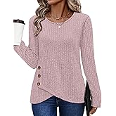 XIEERDUO Tunic Sweaters for Women Long Sleeve Shirts Crew Neck Tops with Buttons Fall Fashion Outfits Winter Clothing