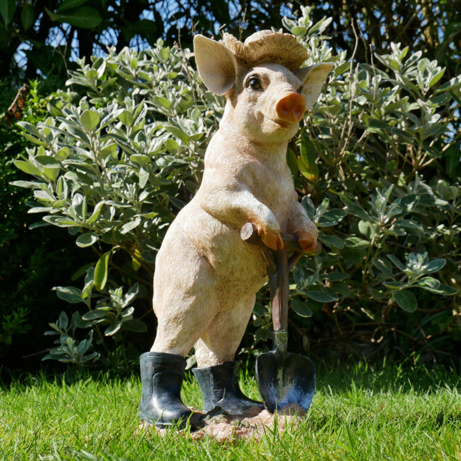 Darthome New Resin Outdoor Garden Standing Pig With Spade Lawn Sculpture Statue Ornament