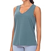 THE GYM PEOPLE Womens V Neck Tank Tops Stretchy Loose Fit Sleeveless Workout Shirts Quick Dry Yoga Tops with Side Split